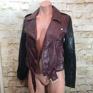 NWOT H&M Burgundy/Black Vegan Leather Biker Jacket